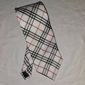 BURBERRY LONDON 100% Silk Tie Neckwear White Black Red Nova Check 58" x 4"